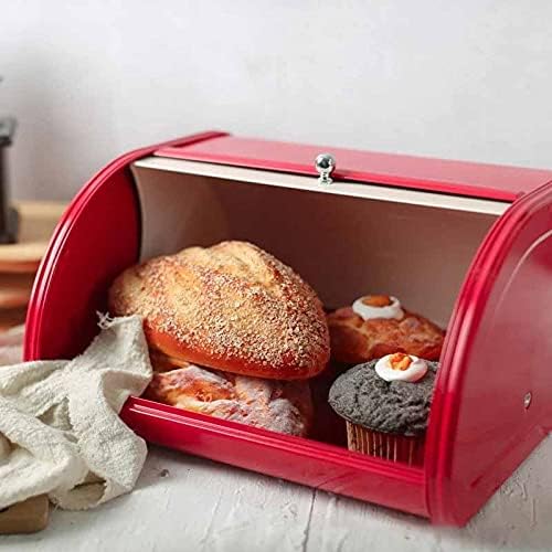 ШИПТ Црвен Леб Кутија За Кујна Контра Леб Контејнер За Складирање На Леб, Колачи, И Повеќе, Навивам Капак Дизајн