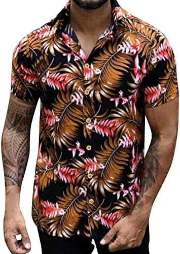 УБСТ Менс Хавајски кошули, летни кратки ракави Тропски лисја за печатење на копчето надолу опуштено вклопно лаптоп со алоха кошула