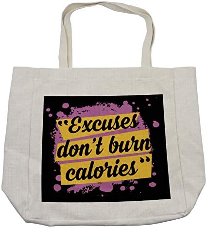 Торба за купување фитнес за фитнес, зборови за мотивација за фитнес изговори не согоруваат калории модерен дизајн, еколошка торба