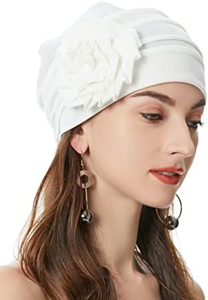 Womenените турбан Бејни капа со цветна хемо -облека за глава еластична капаче за завиткување на главата
