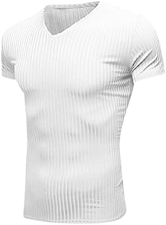Облека за мажите со мажи во Амцок, обичен тенок вклопна основна модна маица со кратки ракави V-врат летен врв