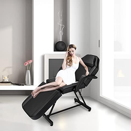 Zhyh 72 Прилагодлив кревет за убавина за убавина салон спа -маса масажа стол за тетоважа со столче црно