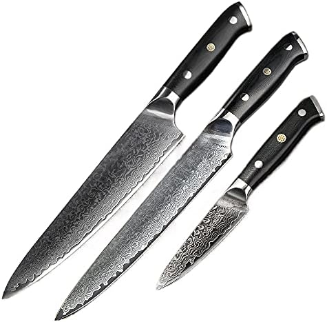 Комплет за ножеви, 3 ПАРЧИЊА Кујнски Нож Во Дамаск Сет За Сечење Готвач Паринг Кинфе Нож За Готвење Јапонски VG10 Остар Нож Машина За Сечење
