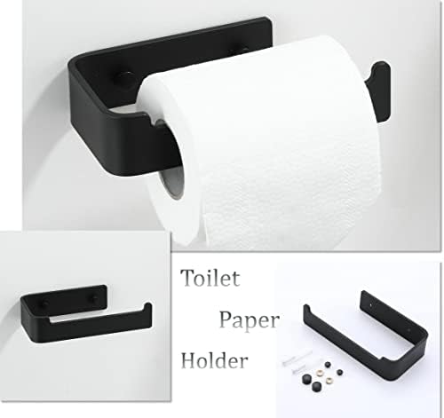 Додатоци за хардвер за бања Shunli Поставете 4 парчиња, сет на црни пешкири, лента за крпи 40см/држач за рачна крпа/држач за тоалетна хартија/кука