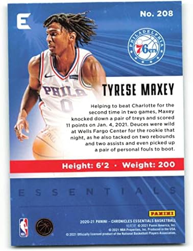 2020-21 Панини Хроники 208 Tyreese Maxey Philadelphia 76ers RC RC Dookie картичка Официјална картичка за трговија со кошарка во