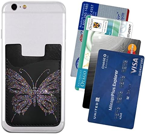Држач за телефонска картичка за пеперутка PU кожна кредитна картичка за картички за лепила од 3 метри лепила за сите паметни телефони