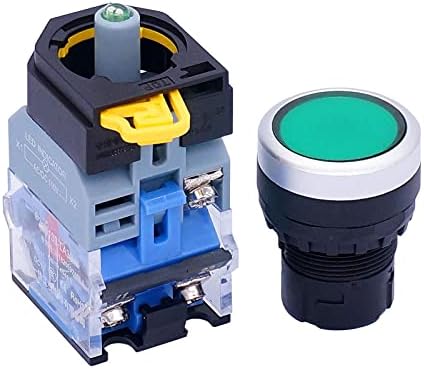 Scruby 22mm 10A 440V 1NO 1NC DPST Зелен LED Push копче за прекинувачи на копчето Pushbutton прекинувачи со LED светлосен напон 110V