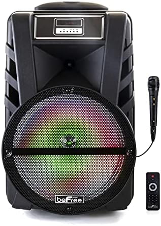Befree Sound 12 -инчен Bluetooth Bluetooth за полнење на преносни PA Party Sounder со реактивни LED светла, црна