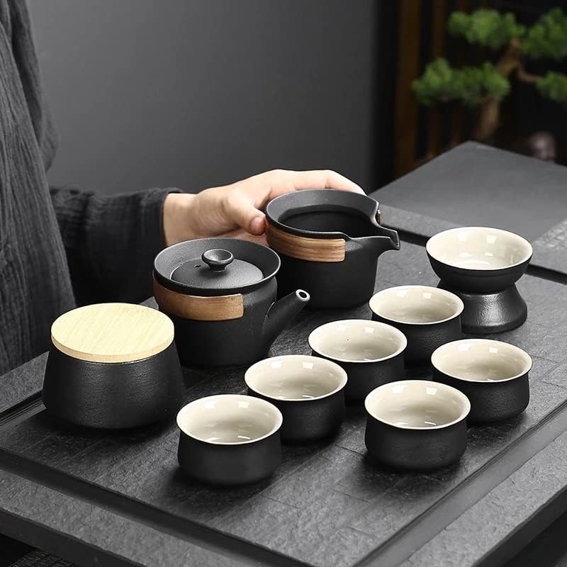 TJLSS Јапонски стил Црн грнчарски зрак чај чај постави еден тенџере шест чаши со торба кунгфу домашен чај сет канцеларија за патувања со