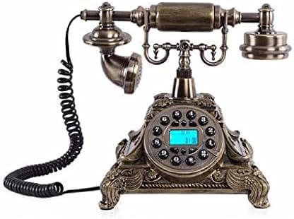 Mmllzel Природна смола Ретро фиксна телефонска старо модна копче бирање телефон со лична карта, звучник, FSK/DTMF двоен систем, позадинско осветлување