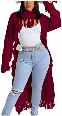 Maseенски моден кардиган џемпер искина раб на долги ракави макси плетени џемпери личност улична облека долги палта