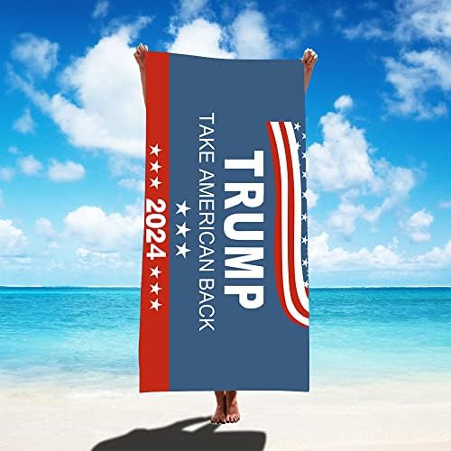 Lingxuqk Трамп 2024 година Преголема пешкир за плажа Земи Америка назад во САД плажа крпи за бања со сини возрасни крпи за плажа