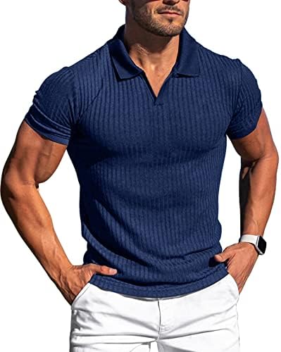 Маички со масти на вратот lempue mens v вратот тенок фит мускулен поло маици за мажи кратки ракави суви вклопуваат голф кошули