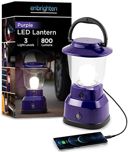 Enbrighten LED ГОЛЕМ Фенер За Кампување, Напојување На Батерии, USB Полнење, 800 Лумени, 200 Часовно Траење, Рачка За Карабинер, Опрема За