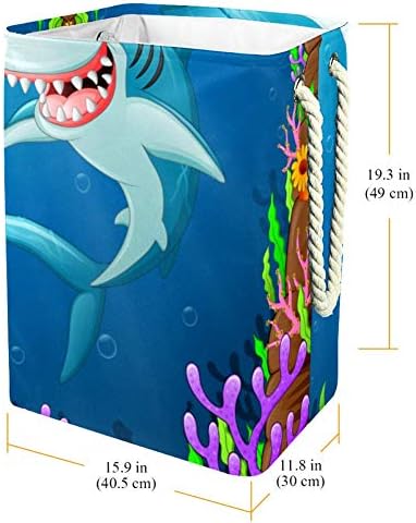 ЏРОУ Корпа За Перење Под Морска Ајкула Голем Капацитет Преклоплива Облека Попречува Со Рачки Корпа За Складирање Ќебиња Облека Играчки