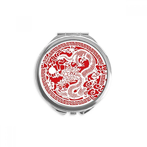 Кинески Црвен Змеј Животно Рака Компактен Огледало Круг Преносни Џеб Стакло