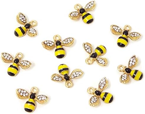 Хонбеј 10 ПАРЧИЊА Емајлирани Приврзоци За Шарм На Пчели Со Кристал за Изработка На Накит ИЛИ Сам Занаети