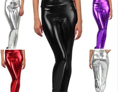 Andongnywell omенски кожен хеланки панталони за подигнување на колкот со висок половината, тенок секси рефлексивни панталони