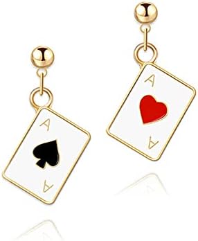 САМОСКОКНЕТЕ Смешни Обетки Со Покер Карти За Жени Девојки Уникатни Асиметрични 18к Позлатени Црвени Срца И Црни Лопати Карти ЗА Играње Кец