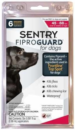 Sentry Fiproguard за кучиња, превенција од болви и крлежи за кучиња, вклучува 3 месеци снабдување со тематски третмани со болви