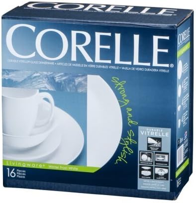 Corelle Livingware Издржлив Стаклен Прибор За Јадење Зимски Мраз Бел-16 КТ