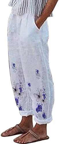 Здфер памучни постелнини панталони лабава обични директни високи половини џемпери женски цветни печати долги панталони со џеб