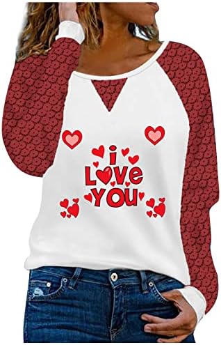 Срцеви кошули за жени 2023 тинејџери Те сакам графички маички обични долги ракави чипка што ги спојува врвовите блузи