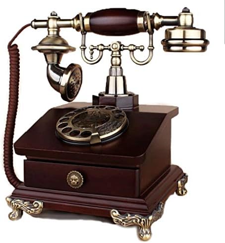 Ретро телефон ZyzMH ， Телефонски антички стил со дрво и метално тело, функционално ротирачко бирање и црвен телефон на штекер, канцеларија,