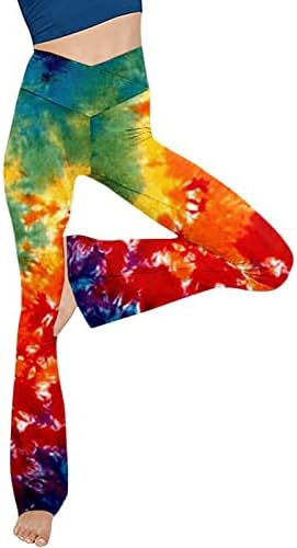 UODSVP женски јога панталони секси јога панталони со висока половината вкрстена широка нога цврста боја вежба јога панталони салата