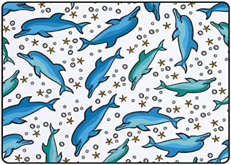 Xollar 80 x 58 во големи детски области килими сини делфин риба мека расадник бебе плејматски килим за детска соба за играње дневна