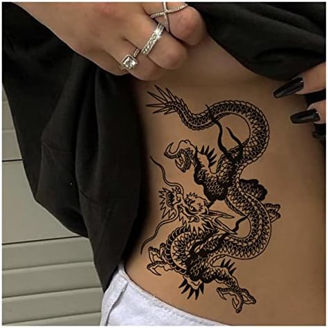 Шангмаојо Привремени Тетоважи Водоотпорни Привремени Налепници За Тетоважа Јапонски Стил Црн Бел Пламен Змеј Уметност Тетоважа