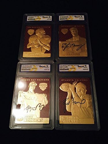 Арон Роџерс/Том Брејди/Пејтон Менинг/Брет Фавре го потпишуваше GEMMT10 23KT Gold Retro Draft Card Lot!