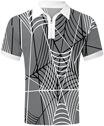 Менс обичен краток ракав Полос лето 3Д отпечатоци Поло маици со поштенски врат лабава вклопување на влага, спортски поло, врвови на врвови