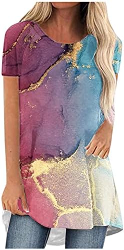 Туники или врвови за носење со хеланки 2023 симпатична летна облека со кратки ракави блузи кои излегуваат на врвови облечени обични