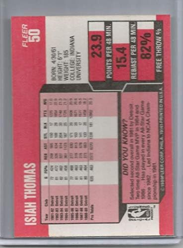 1989-90 Флеер 50 Исиа Томас Пистонс НБА кошаркарска картичка НМ-МТ