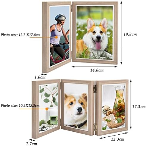 TimesETL 4x6 Трикратна рамка за сликање со слика + 5x7 Двојна рамка за слики, рамки за слики за биро на работа Природно дрво преклопена
