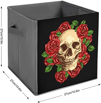 Роза Череп Цвеќиња Склопувачки Ткаенини Коцки За Складирање Кутија 11 Инчни Преклопни Канти За Складирање Со Рачки