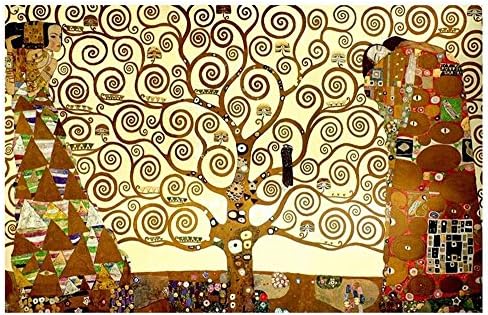 АЛОНЛИНСКИ АРТ - Дрво на животот жолто од Густав Климт | Црна врамена слика отпечатена на памучно платно, прикачена на таблата