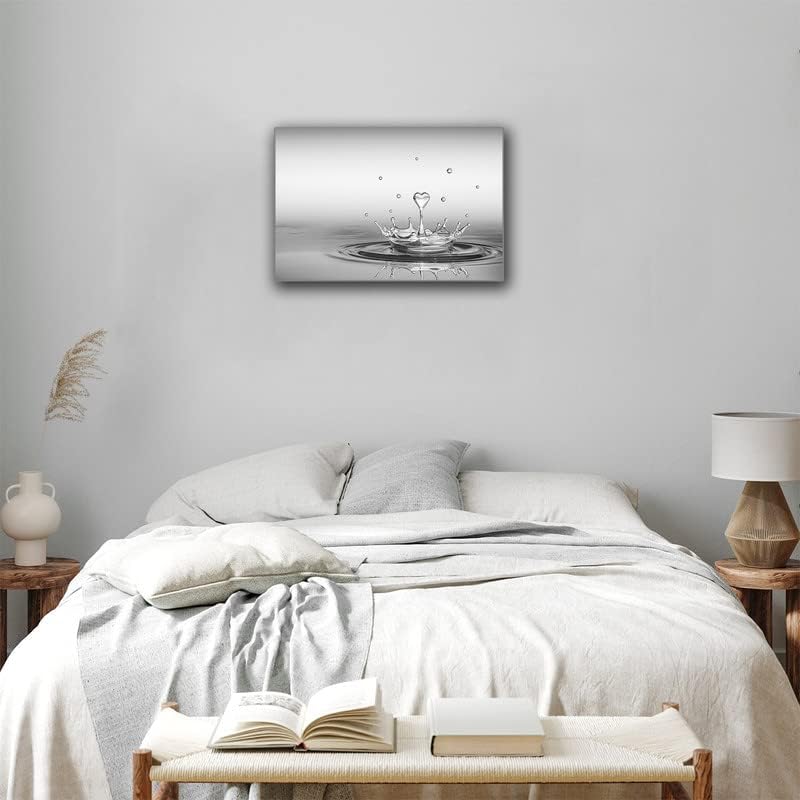 Декор на црно -бел wallид | Срцево капка прскалка за бања wallидна уметност | Декор на wallидот за бања | Уметнички отпечатоци