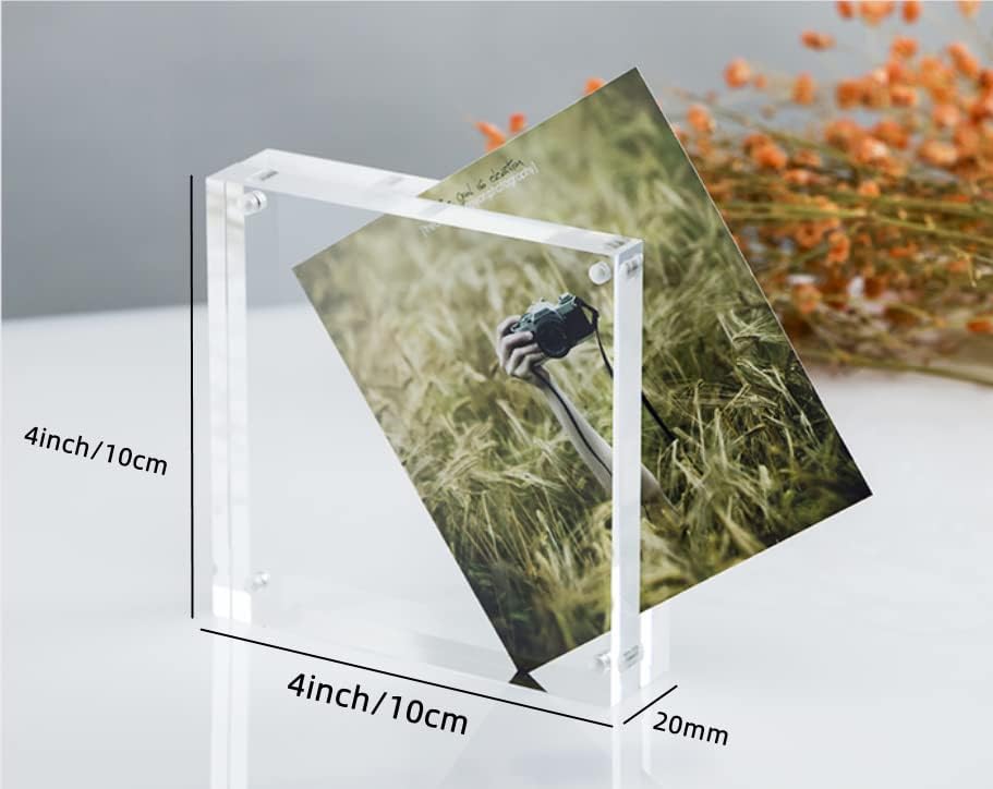 2 пакувања магнетна акрилна слика со слика на слика 4x4 , двострана рамка на акрилик 10+10мм лебдечки рамка за прикажување, чисто стакло, бесплатно