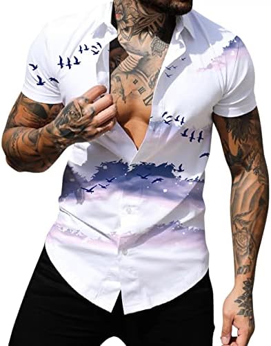 XXBR летни кошули за мажи, копче за кратки ракави надолу улична графичка печатена плажа лабава вклопена случајна хавајска кошула