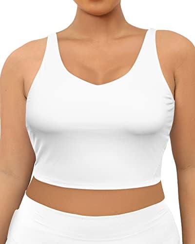 Marinavida White Plus Size Longline Sports Sports Bra for Women Crop Top Tank Wirefree Padded Medion Supportion Yoga Bras Bras Bra
