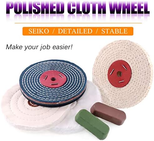 SWEPET 6PCS 6 инчи за полирање на тркала за полирање со 2 бои комплет за полирање, вклучувајќи памук од 1 парчиња, фланел, сисал и тексас