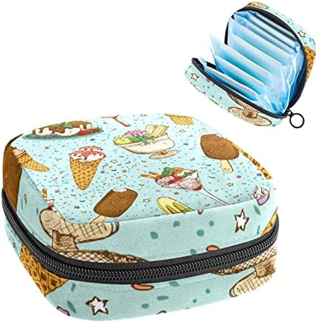 Санитарна торба за складирање на салфетка, шарена рака нацртана сладолед преносна менструална торба за менструации за тинејџери