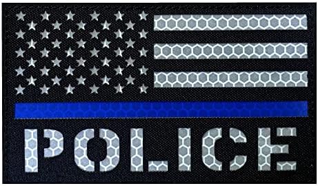 3x5 голема рефлексивна полициска лепенка американска знаме тенка сина линија со кука за сервисирање тактички елек-јака за прицврстувач