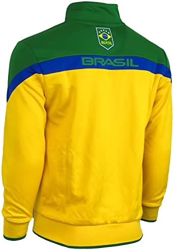Јакна за фудбалски патеки на икони за спортско момче, младински големини Бразил Фудбал целосна поштенска јакна