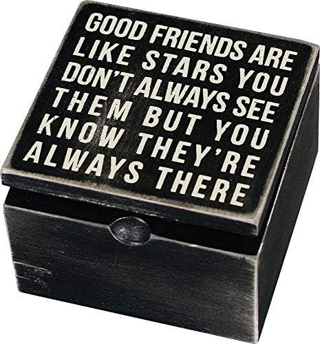 Примитивци Од Кети 18192 Класична Дрвена Кутија Со Шарки, 4 х 4 х 2,75 Инчи, Добрите Пријатели Се Како Ѕвезди