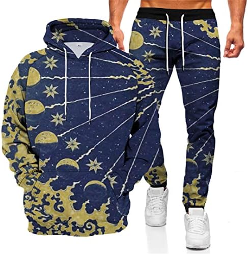 Имнаке 3Д и месечината печатена џемпер + панталони со 2 парчиња спортски костум за мажи