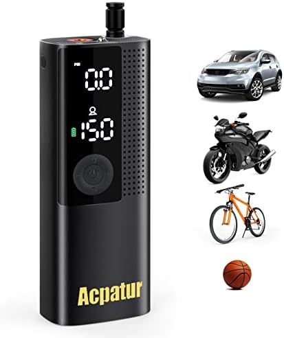 Acpatur преносен воздушен компресор гуми задушен инфлатор, 150 psi & безжична лесна работа, точна ЛЦД-екранска пумпа за воздух за автомобили,