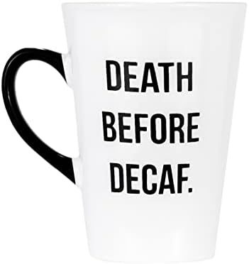 Дома Амичи Дом „Смрт пред Декаф“ кригла од кафе 5,5 ”l x 4,25” w x 5,5 ”h, 20- унца, за кафе, чај или какви било пијалоци, црни